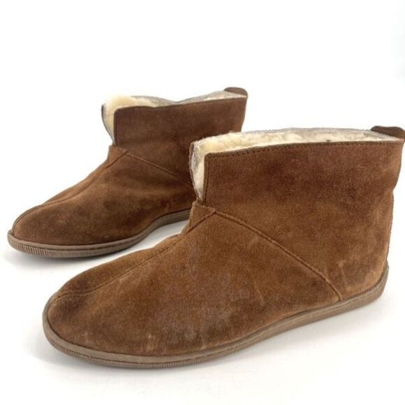 Minnetonka Women's Suede Faux Fur Lined Shearling Ankle Boot Brown Tan Size 10 - Picture 1 of 9